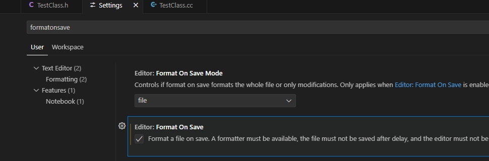 勾选Format On Save